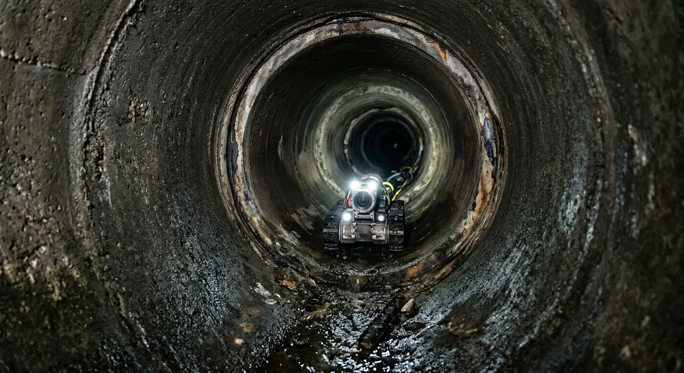 Robotic sewer camera inspecting pipe interior for Sewer Line Cleaning in Liberty Triangle